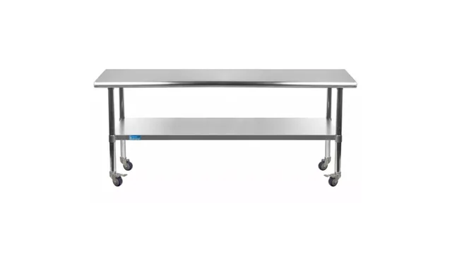 AmGood AMGWT-3660-WHEELS — Work Table with Undershelf & Casters, 18-ga 430 stainless steel