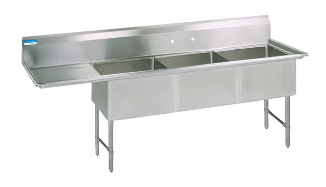 BK Resources BKS-3-1620-12-18LS — 3-Compartment Sink, 16"W x 20"D, stainless steel