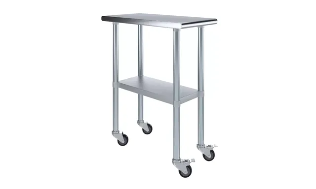 AmGood AMGWT-3015-WHEELS — Work Table with Casters, 15"W x 30"D, 18-ga 430 stainless steel