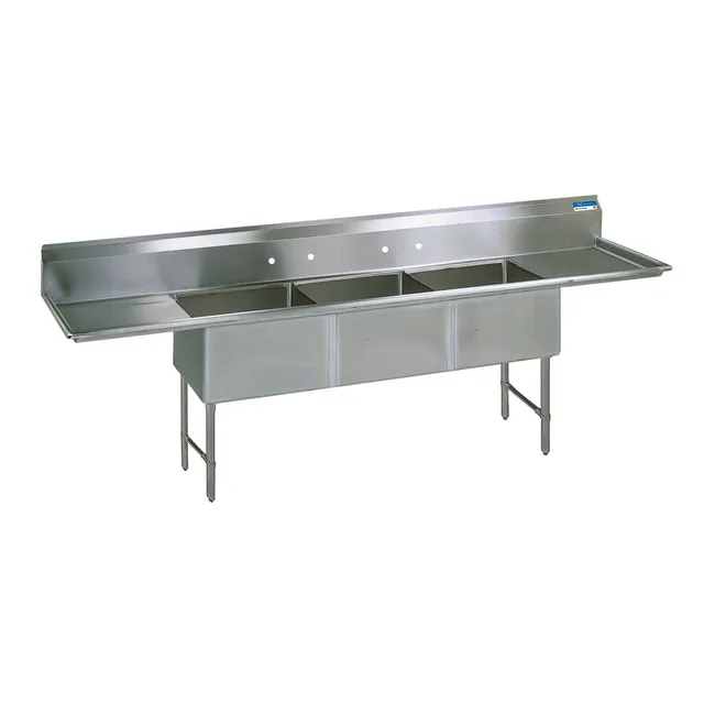 BK Resources BKS-3-24-14-24TS — 3-Compartment Sink, 24"W x 24"D, stainless steel