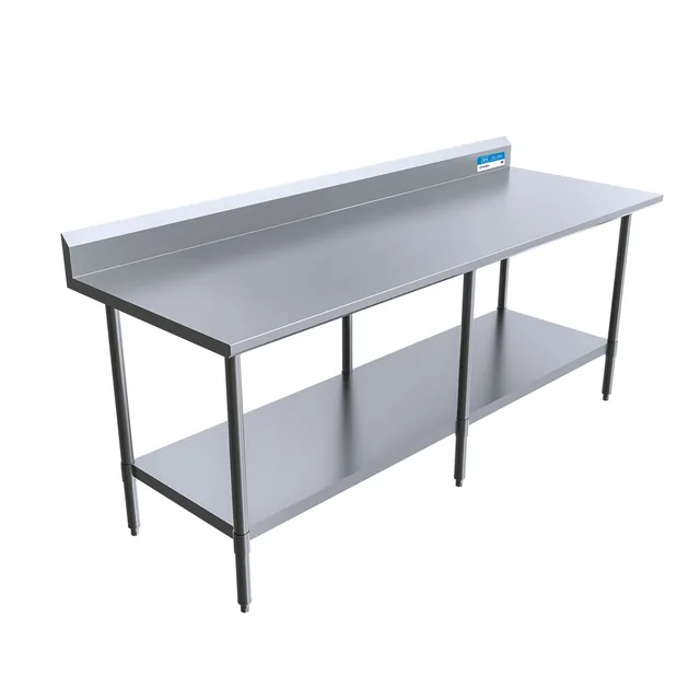 BK Resources SVTR5-8424 — Riser-Top Work Table with Undershelf, 84"W x 24"D x 39.75"H, 18-ga stainless steel