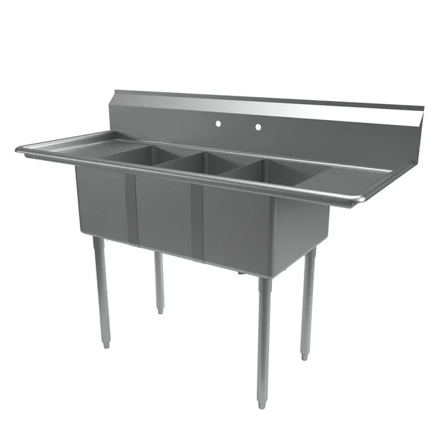 BK Resources BKS-3-1220-12-12T — 3-Compartment Sink, 12"W x 20"D, stainless steel