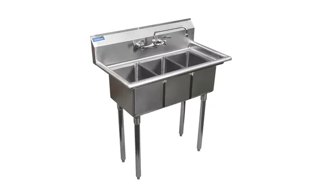 AmGood AMGSINKS3C-101410-F-K — 3-Compartment Sink, 10"x14" bowls, 37"W x 19"D, 18-ga 304 stainless