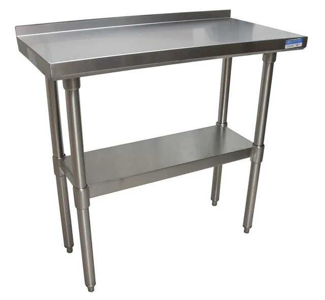 BK Resources SVTR-1836 — Riser-Top Work Table with Undershelf, 36"W x 18"D x 37.5"H, 18-ga stainless steel