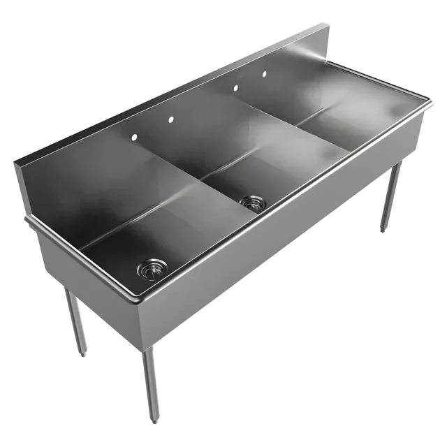 BK Resources BK8BS-3-24-12 — 3-Compartment Sink, 24"x24" bowls, 18-ga 430 stainless