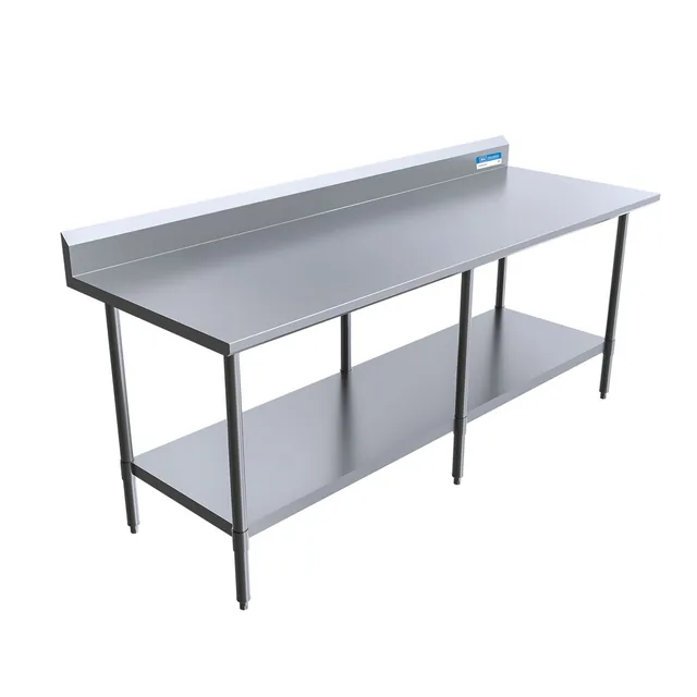 BK Resources SVTR5-8430 — Riser-Top Work Table with Undershelf, 84"W x 30"D x 39.75"H, 18-ga stainless steel