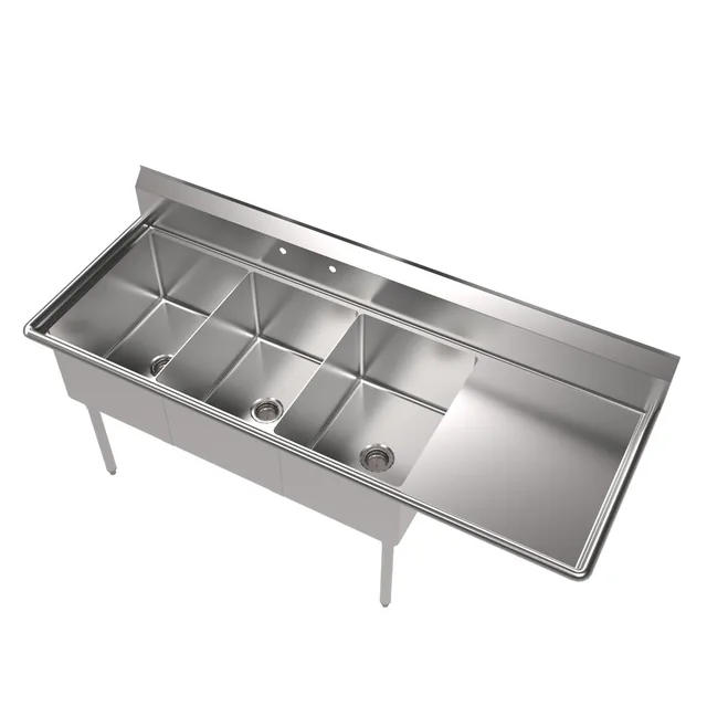 BK Resources BKS-3-1824-14-24R — 3-Compartment Sink, 18"W x 24"D, stainless steel