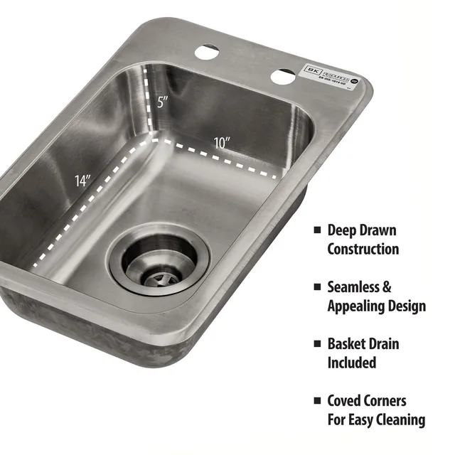 BK Resources BK-DIS-1014-5D — Drop-in sink bowl, 20-ga