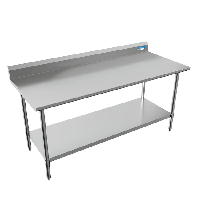 BK Resources SVTR5-7230 — Riser-Top Work Table with Undershelf, 72"W x 30"D x 41"H, 18-ga stainless steel