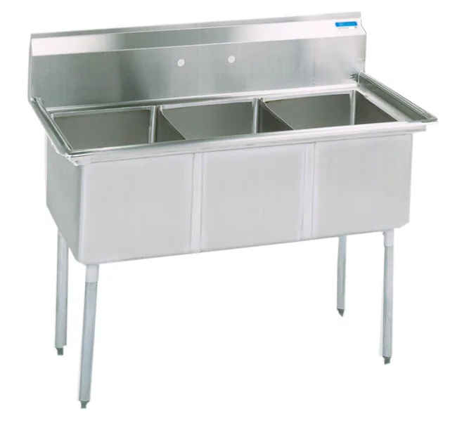 BK Resources BKS-3-15-14 — 3-Compartment Sink, 15"W x 15"D, stainless steel