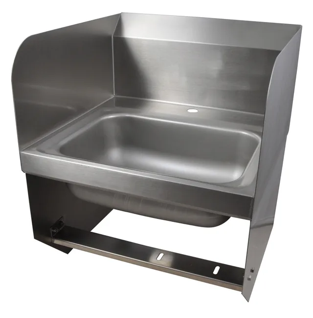 BK Resources BKHS-D-1410-1-SS-BKK — Wall-Mount Hand Sink, 17"W x 17"D, 20-ga 304 stainless, knee valve, side splashes