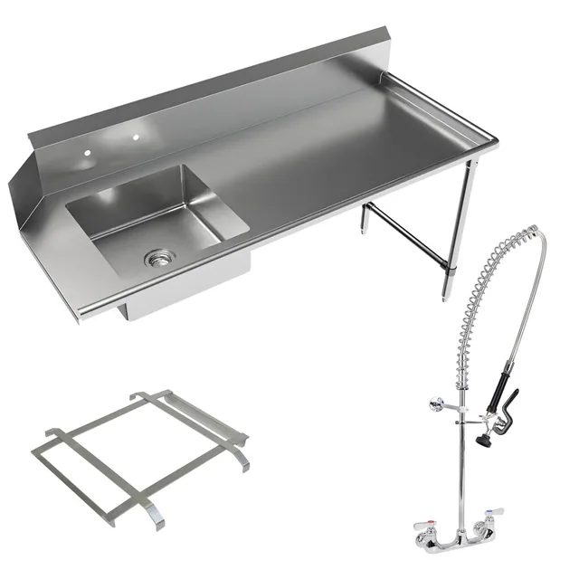 BK Resources BKSDT-72-R-SS-P2-G — Dish Table, 72"W x 30.38"D x 46.25"H, 18-ga