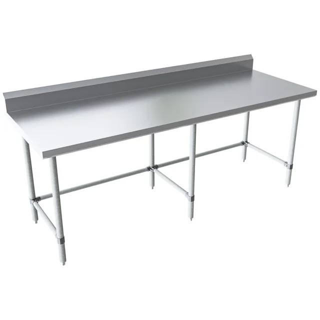 BK Resources VTTR5OB-8430 — Riser-Top Work Table with Open Base, 84"W x 30"D x 39.75"H, 18-ga stainless steel