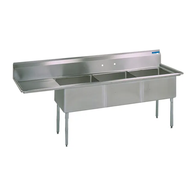 BK Resources BKS-3-15-14-15L — 3-Compartment Sink, 15"W x 15"D, stainless steel