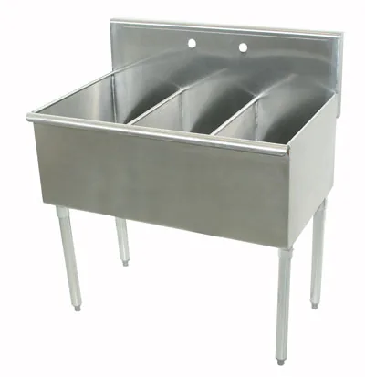 Advance Tabco 4-3-36 — 3-Compartment Sink, 12"x21" bowls, 36"W x 21"D, 16-ga 430 stainless