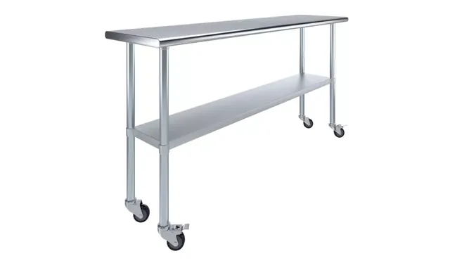 AmGood AMGWT-1872-WHEELS — Work Table with Casters, 72"W x 18"D, 18-ga 430 stainless steel