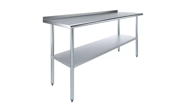 AmGood AMGWT-2472-BS — Work Table with Backsplash, 72"W x 24"D, 18-ga 430 stainless steel