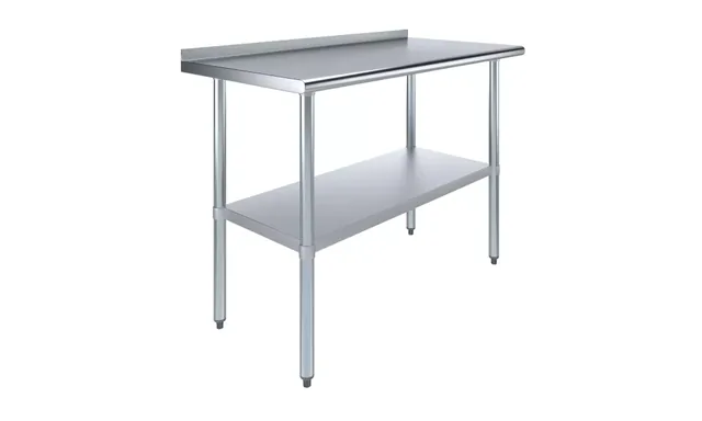 AmGood AMGWT-2448-BS — Work Table with Backsplash, 48"W x 24"D, 18-ga 430 stainless steel