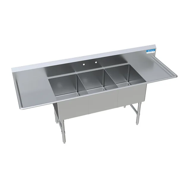 BK Resources BKS6-3-1824-14-18TS — 3-Compartment Sink, 18"W x 24"D, 16-ga 304 stainless steel