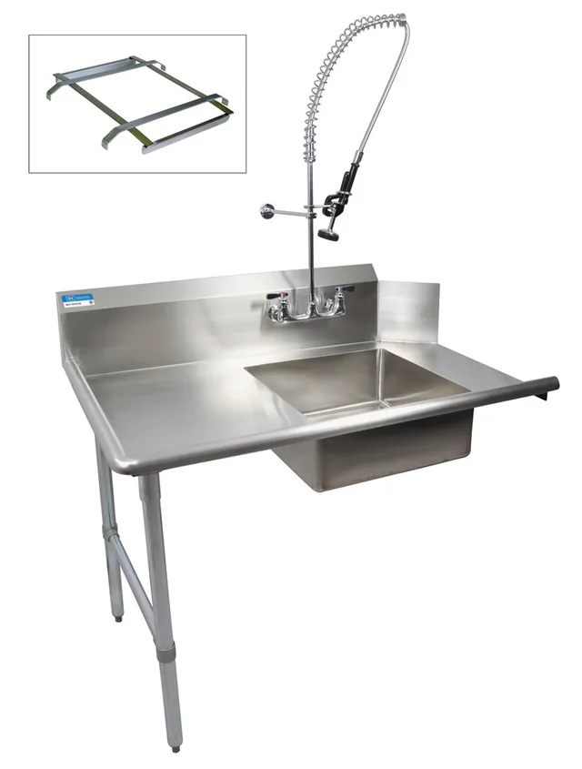 BK Resources BKSDT-72-L-P2-G — Dish Table, 72"W x 30.38"D x 46.25"H, 18-ga
