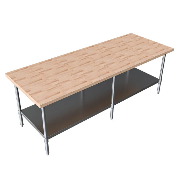 BK Resources MFTS-9636 — Work Table with Undershelf, 96"W x 36"D x 34.75"H, hard maple top