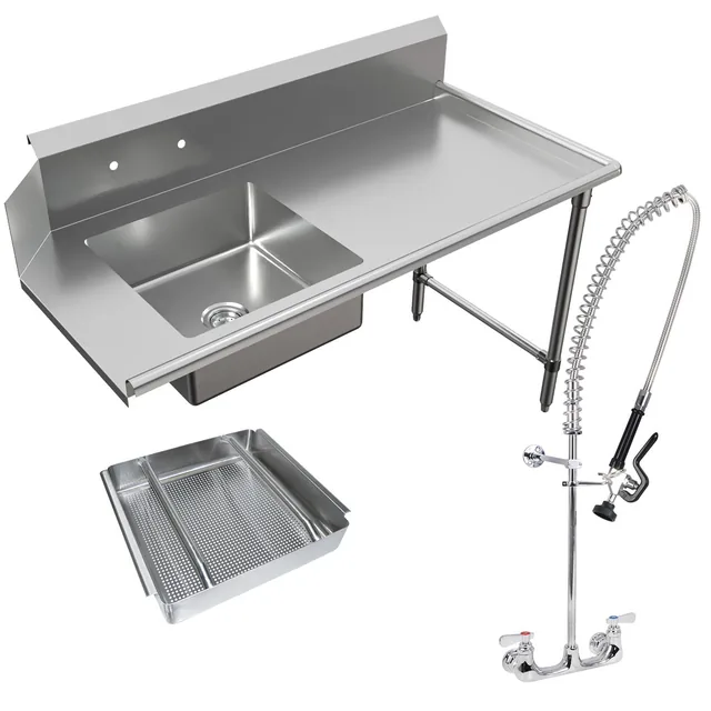 BK Resources BKSDT-60-R-SS-P3-G — Dish Table, 60"W x 30.38"D x 46.25"H, 18-ga