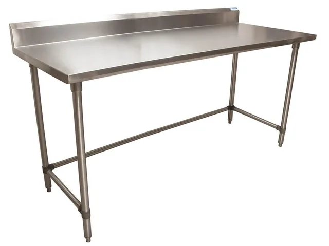 BK Resources CVTR5OB-7230 — Riser-Top Work Table with Open Base, 72"W x 30"D x 39.75"H, 16-ga 304 stainless steel