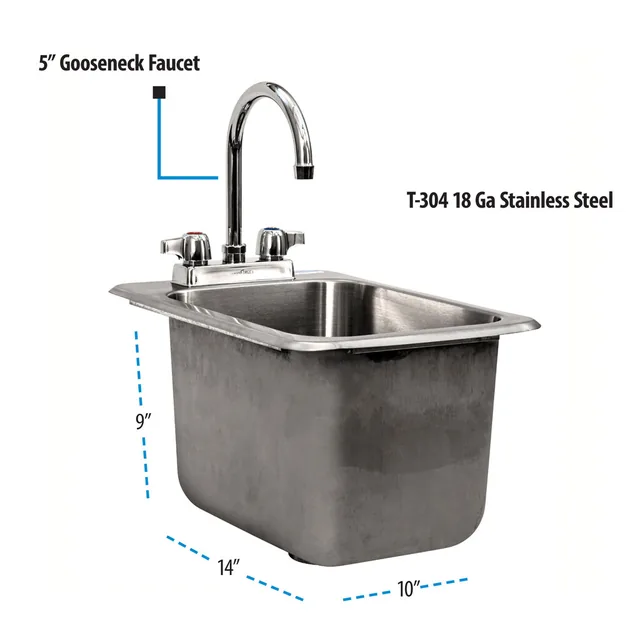 BK Resources BK-DIS-1014-10-P-G — Drop-in sink bowl, 20-ga