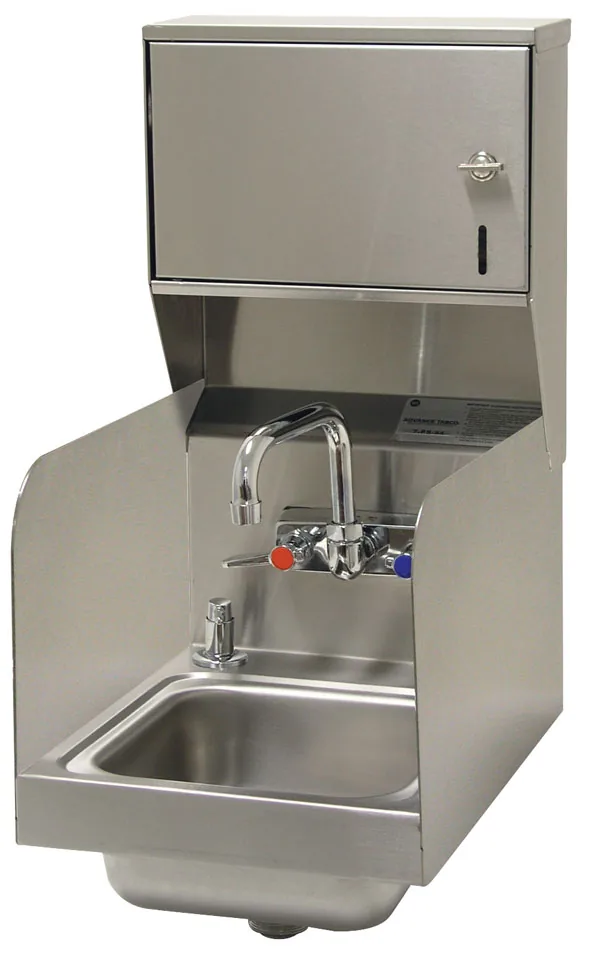 Advance Tabco 7-PS-58 — Wall-Mount Hand Sink, 9"W x 9"D, 20-ga 304 stainless, knee valve, side splashes
