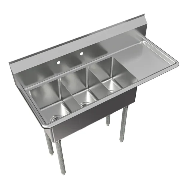 BK Resources BKS-3-1014-10-15R — 3-Compartment Sink, 10"W x 14"D, stainless steel