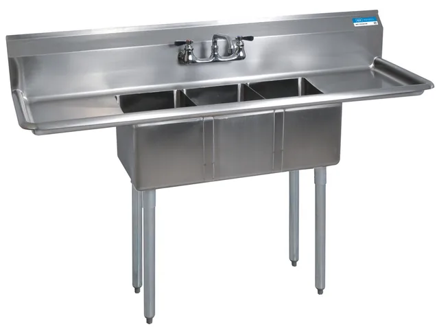 BK Resources BKS-3-1014-10-15T — 3-Compartment Sink, 10"W x 14"D, stainless steel