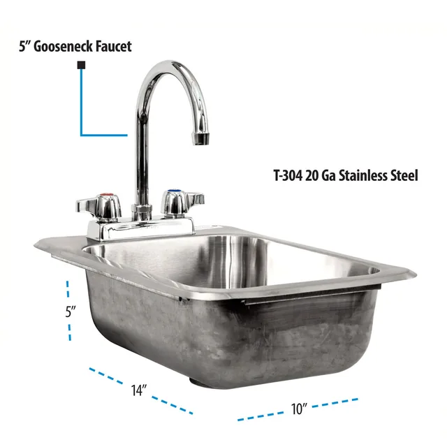 BK Resources BK-DIS-1014-5D-P-G — Drop-in sink bowl, 20-ga
