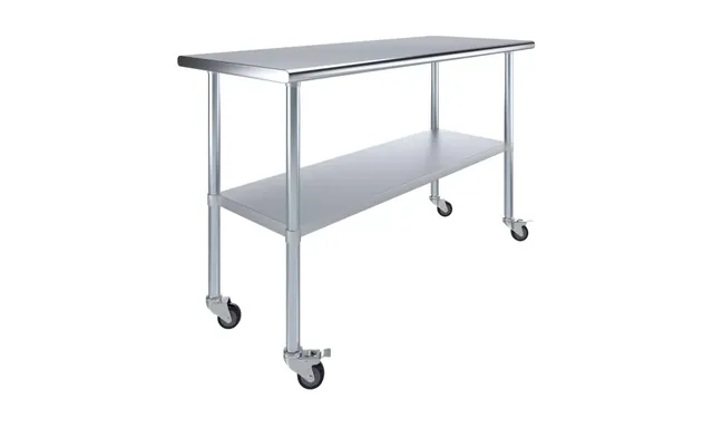 AmGood AMGWT-2460-WHEELS — Work Table with Casters, 60"W x 24"D, 18-ga 430 stainless steel