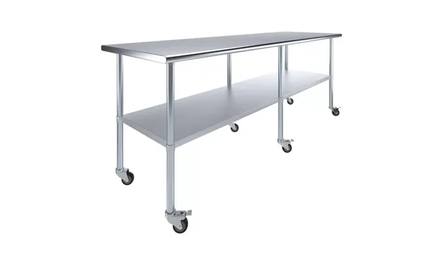 AmGood AMGWT-3096-WHEELS — Work Table with Undershelf & Casters, 96"W x 30"D, 18-ga 430 stainless steel