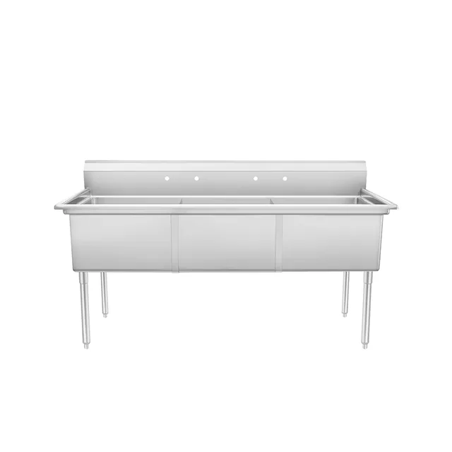 Atosa SS2424F31N — 3-Compartment Sink, 24"x24" bowls, 100"W x 29.5"D, 18-ga 304 stainless