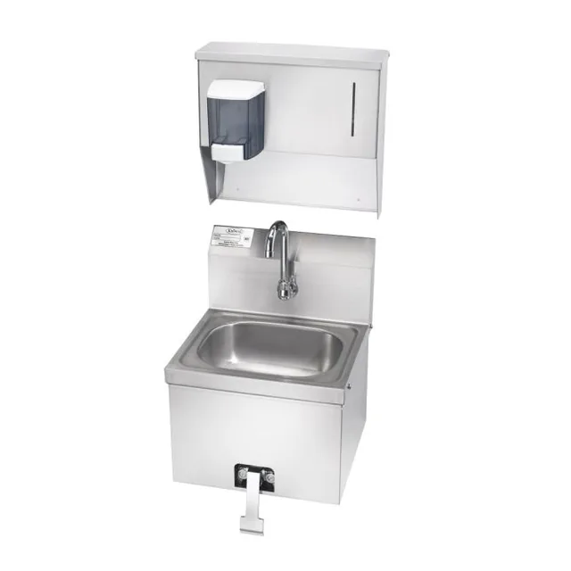 Krowne HS-16 — Wall-Mount Hand Sink, 16.19"W x 15.25"D, 20-ga 304 stainless, knee valve