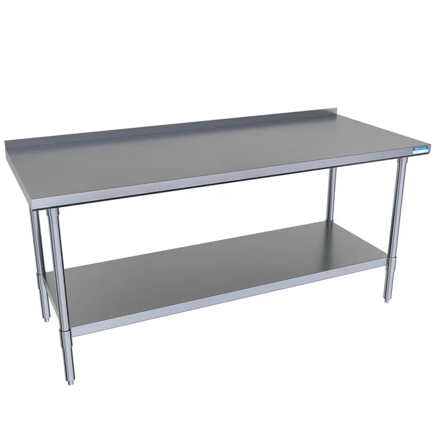 BK Resources SVTR-7230 — Riser-Top Work Table with Undershelf, 72"W x 30"D x 36"H, 18-ga stainless steel