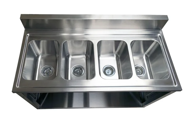 BK Resources CSTR5-4-1014-PG — 4-Compartment Sink, 10"x14" bowls, 18-ga 304 stainless