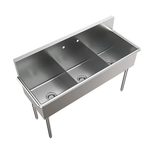 BK Resources BK8BS-3-18-12 — 3-Compartment Sink, 18"x18" bowls, 57"W x 27.5"D, 18-ga 430 stainless