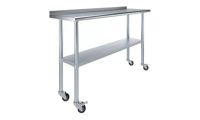 AmGood AMGWT-1860-BS-WHEELS — Work Table with Backsplash & Casters, 18-ga 430 stainless steel