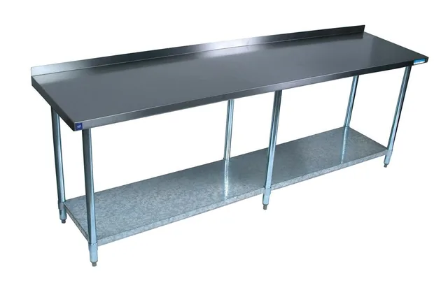 BK Resources VTTR-8430 — Riser-Top Work Table, 84"W x 30"D x 37.5"H, 18-ga stainless steel