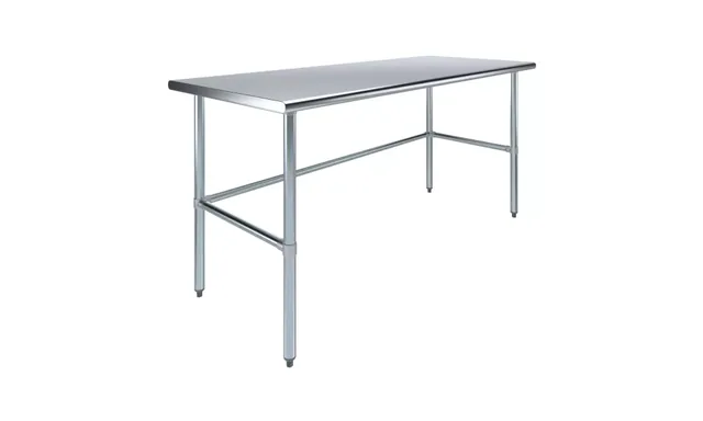 AmGood AMGWT-3072-RCB — Work Table with Open Base, 72"W x 30"D, 18-ga 430 stainless steel