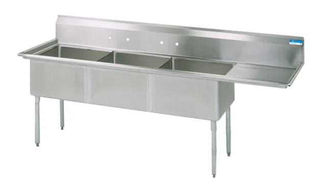 BK Resources BKS-3-24-14-24R — 3-Compartment Sink, 24"W x 24"D, stainless steel