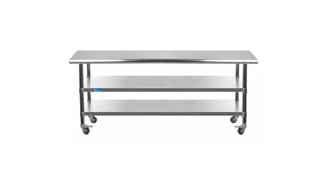 AmGood AMGWT-1860-2SH-WHEELS — Work Table with Casters, 18-ga 430 stainless steel