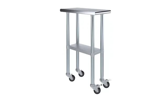 AmGood AMGWT-2412-WHEELS — Undershelf Work Table, 12"W x 24"D, 18-ga 430 stainless