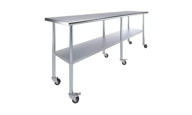 AmGood AMGWT-2496-WHEELS — Work Table with Undershelf & Casters, 96"W x 24"D, 18-ga 430 stainless steel