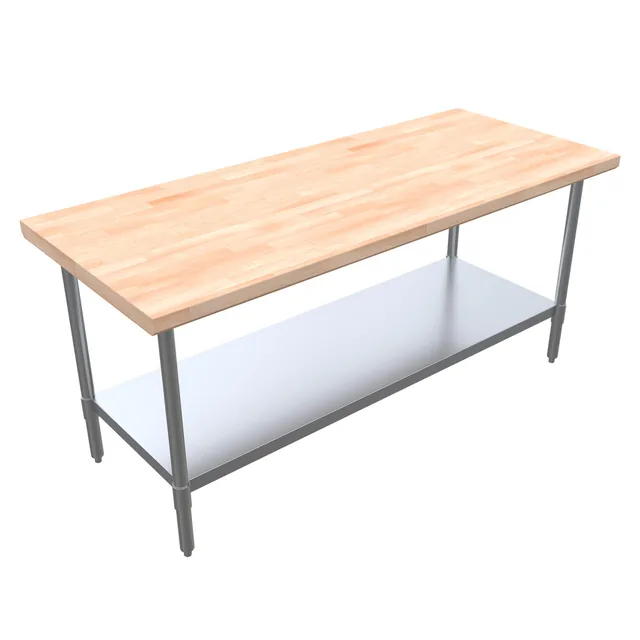 BK Resources MFTS-7236 — Work Table with Undershelf, 72"W x 36"D x 34.75"H, hard maple top
