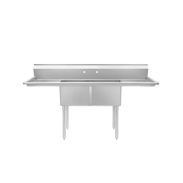 Atosa SS2424F21D24 — 2-Compartment Sink, 24"x24" bowls, 96"W x 23.5"D, 18-ga 304 stainless, L&R drainboards