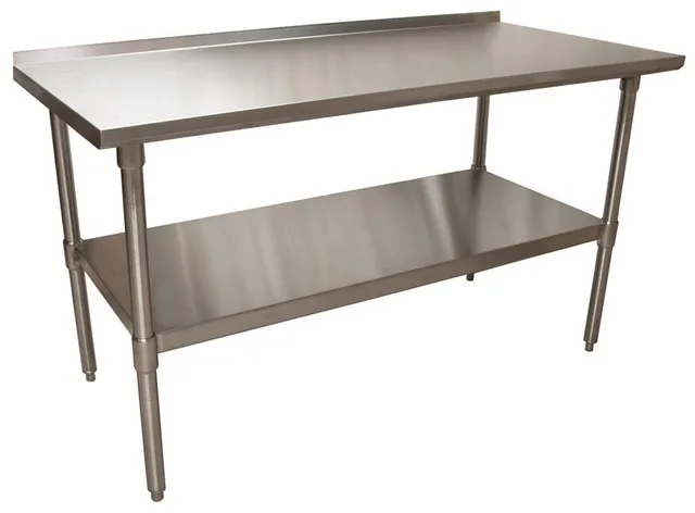 BK Resources SVTR-6030 — Riser-Top Work Table with Undershelf, 60"W x 30"D x 36"H, 18-ga stainless steel