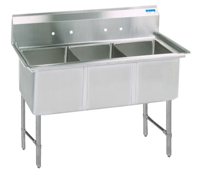 BK Resources BKS6-3-24-14S — 3-Compartment Sink, 24"W x 24"D, 16-ga 304 stainless steel